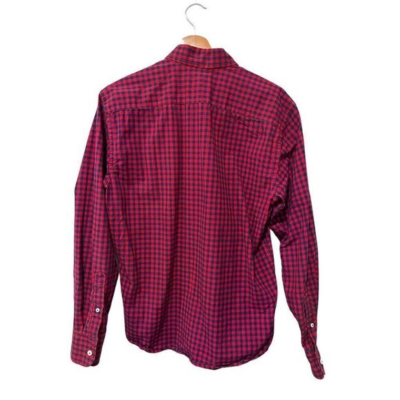 UNTUCKit Gingham Cotton Long Sleeve Classic Button Up Shirt Red Navy Size Medium - Picture 6 of 12